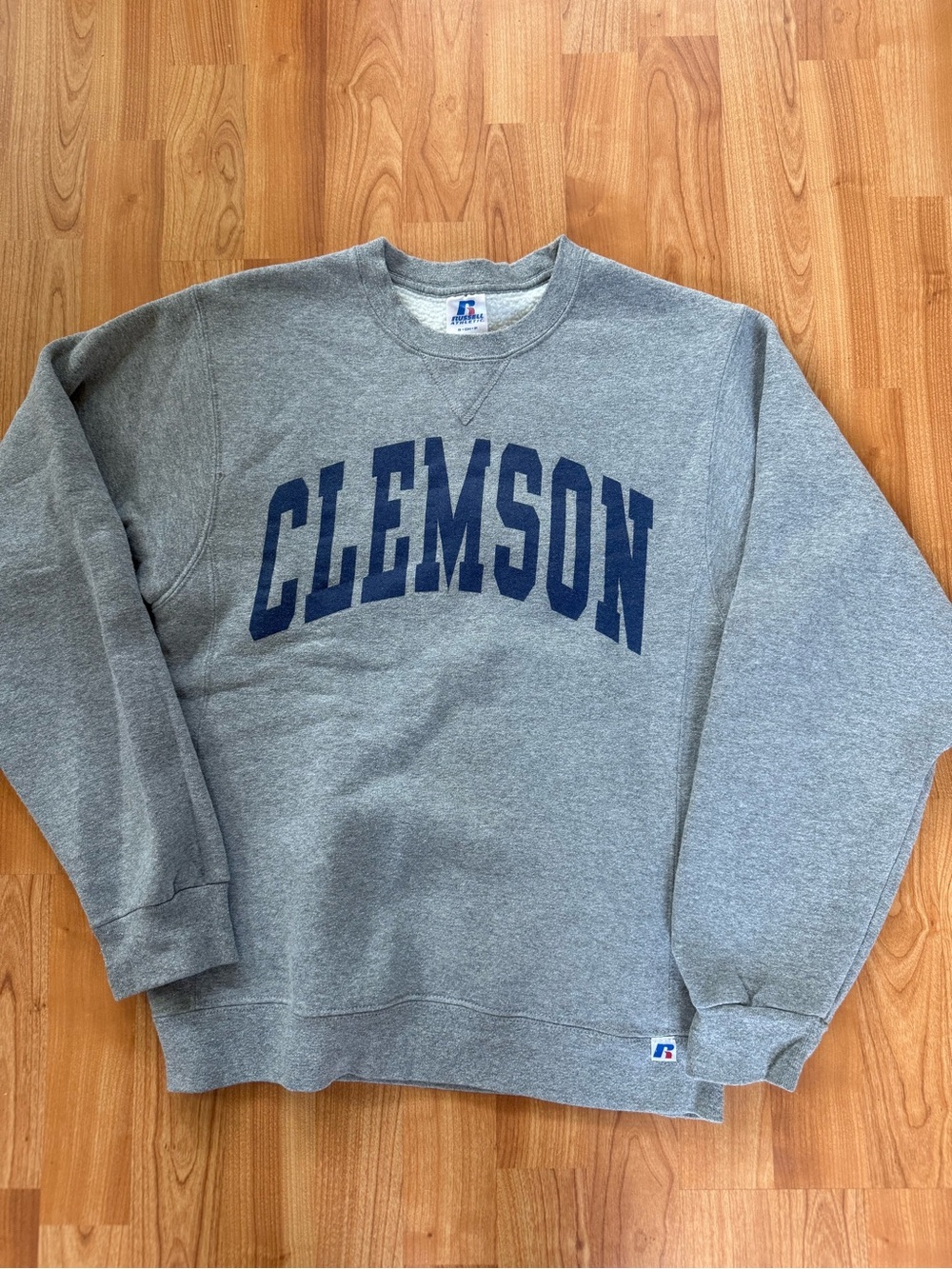 Russell Athletic Gray Crewneck Sweatshirt with Navy CLEMSON Arch